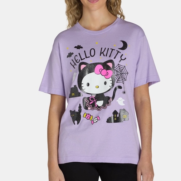 Hello Kitty Women's Halloween Graphic Short Sleeve Tee Purple Large NEW - Picture 4 of 4